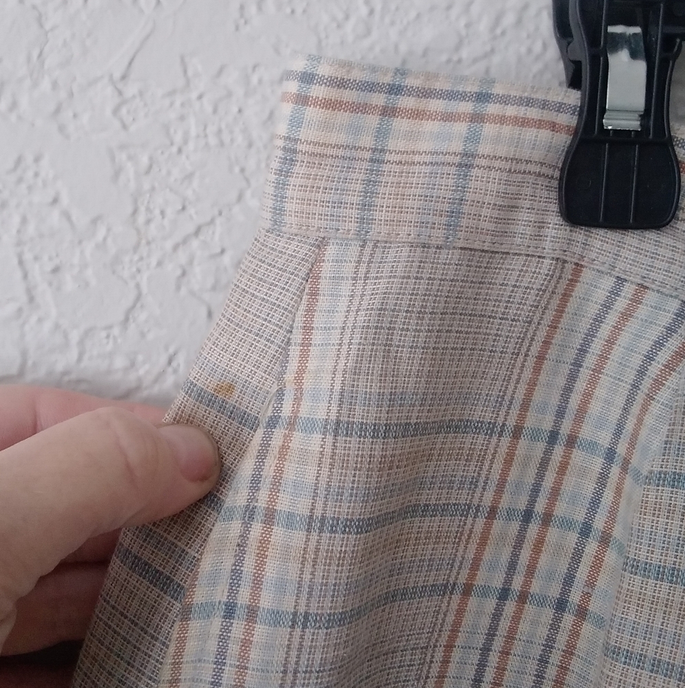 Lands End Linen Cotton Vintage Plaid Cream Skirt Lined Lightweight 16 - Picture 4 of 8